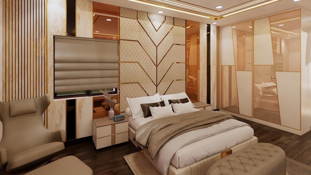 Bedroom with a panelled feature wall