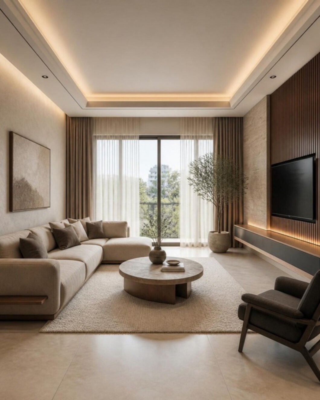 Contemporary Luxury 3BHK living room interior design concept for a Bangalore apartment by ModScale Interiors