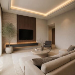 Contemporary Luxury 3BHK living room – second view interior design concept for a Bangalore apartment by ModScale Interiors