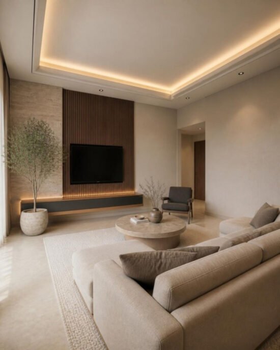Contemporary Luxury 3BHK living room – second view interior design concept for a Bangalore apartment by ModScale Interiors