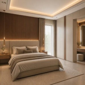 Contemporary Luxury 3BHK master bedroom interior design concept for a Bangalore apartment by ModScale Interiors