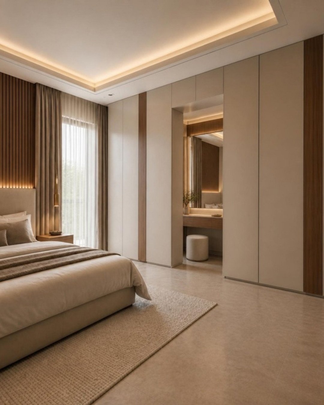 Contemporary Luxury 3BHK master wardrobe and dressing interior design for a Bangalore apartment by ModScale Interiors