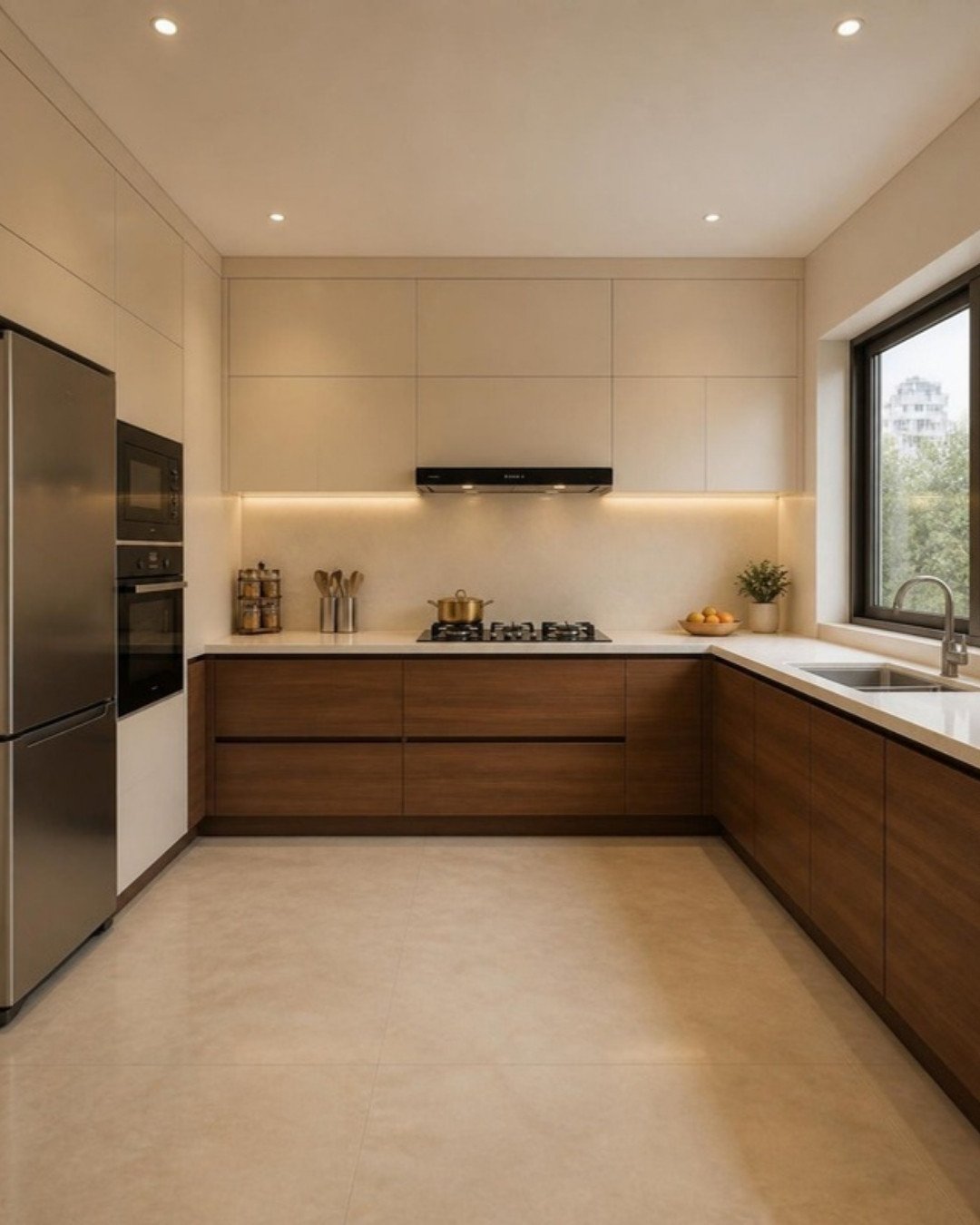 Contemporary Luxury 3BHK modular kitchen for indian cooking interior design concept for a Bangalore apartment by ModScale Interiors