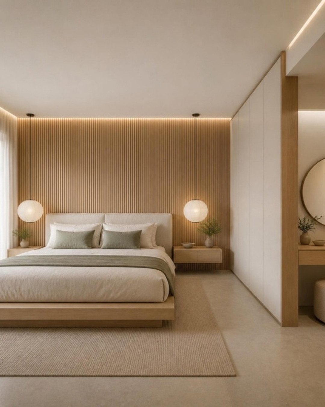 Japandi 3BHK master bedroom interior design concept for a Bangalore apartment by ModScale Interiors