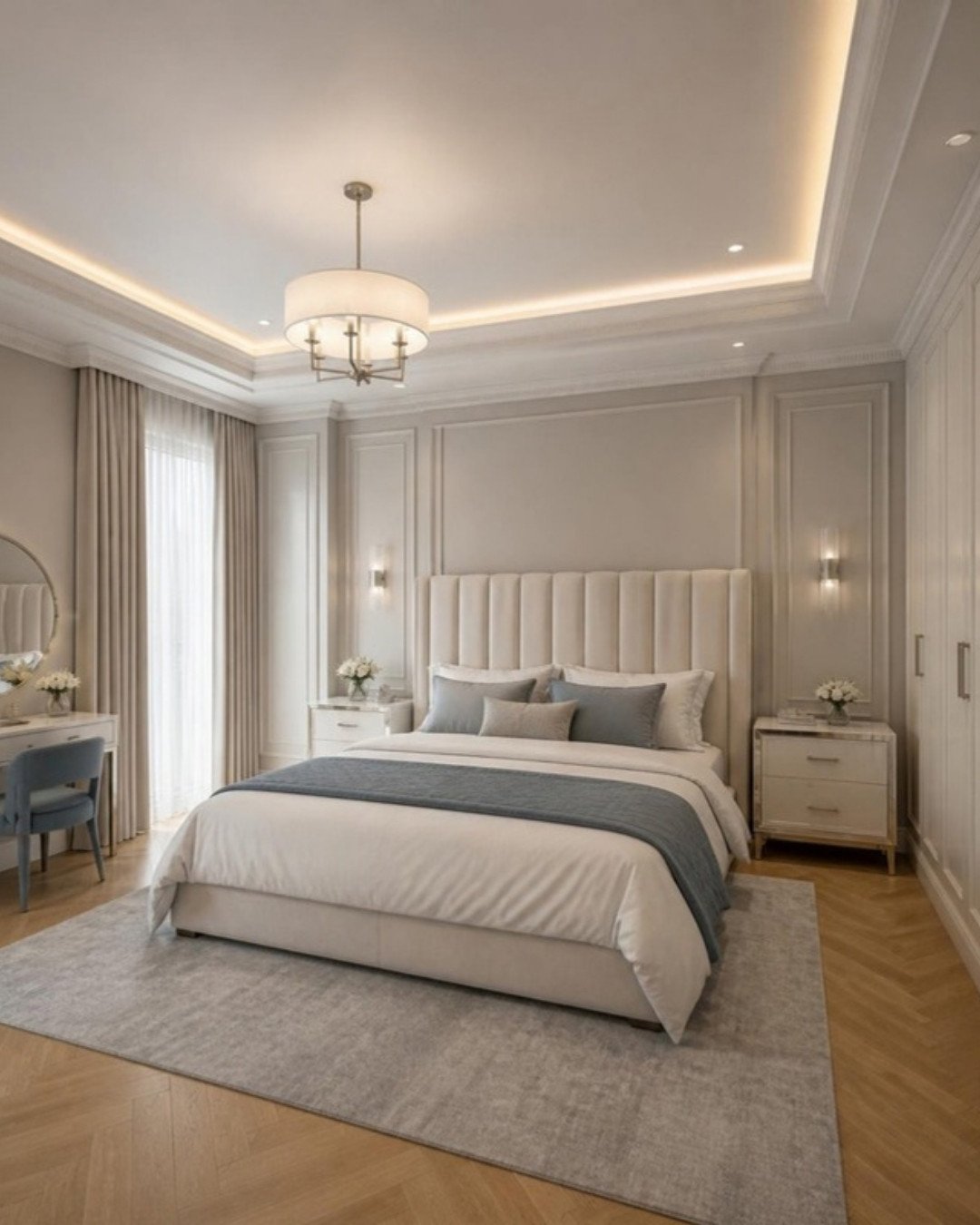 Modern Classic 3BHK master bedroom interior design concept for a Bangalore apartment by ModScale Interiors