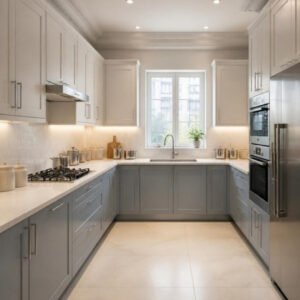 Modern Classic 3BHK modular kitchen for indian cooking interior design concept for a Bangalore apartment by ModScale Interiors