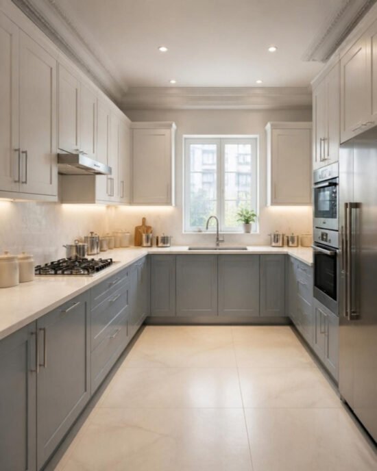 Modern Classic 3BHK modular kitchen for indian cooking interior design concept for a Bangalore apartment by ModScale Interiors