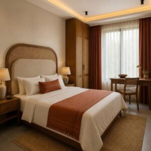 Modern Indian 3BHK guest bedroom interior design concept for a Bangalore apartment by ModScale Interiors