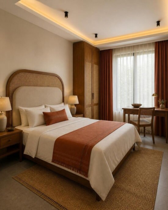 Modern Indian 3BHK guest bedroom interior design concept for a Bangalore apartment by ModScale Interiors