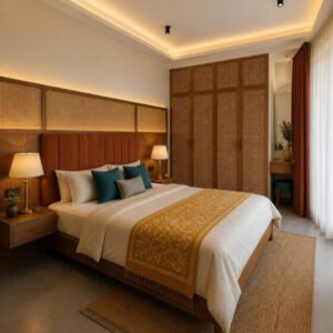 Modern Indian 3BHK master bedroom interior design concept for a Bangalore apartment by ModScale Interiors