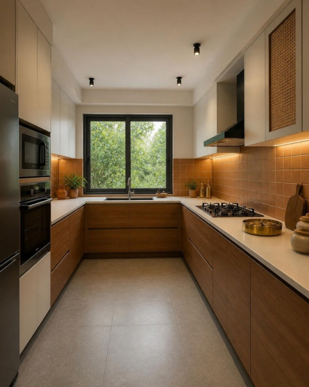 Modern Indian 3BHK modular kitchen for indian cooking interior design concept for a Bangalore apartment by ModScale Interiors