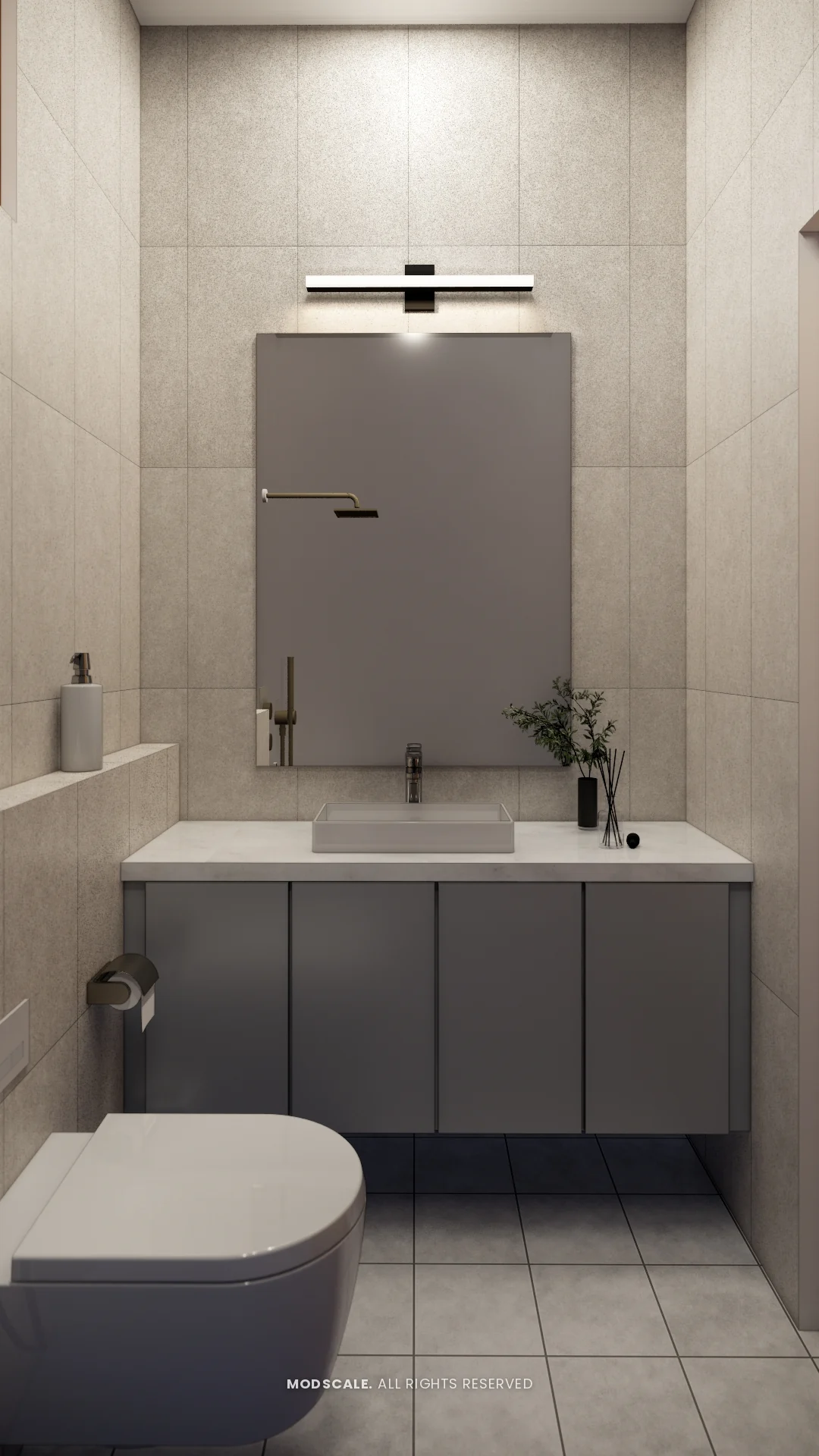 Bathroom with grey vanity