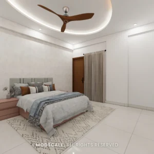 Master bedroom with upholstered bed