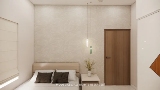 Bedroom with upholstered bed