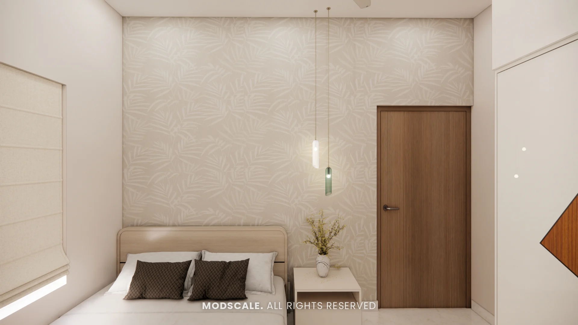 Bedroom with upholstered bed