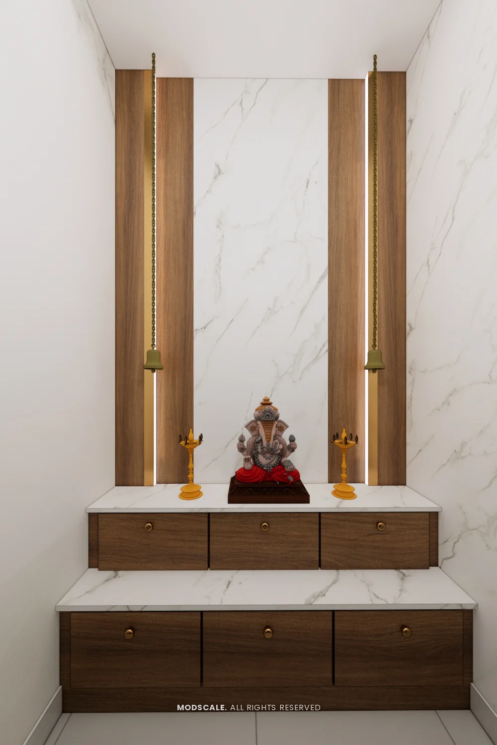 Puja unit with marble-finish back panel