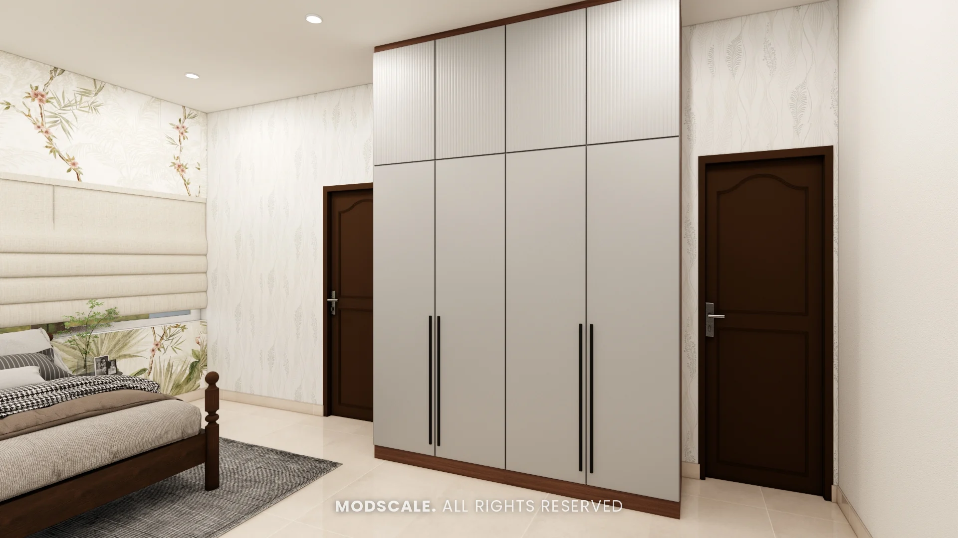 Parents bedroom wardrobe in ash grey with long handles, Amrita Gupta’s home interior on Sarjapur Road