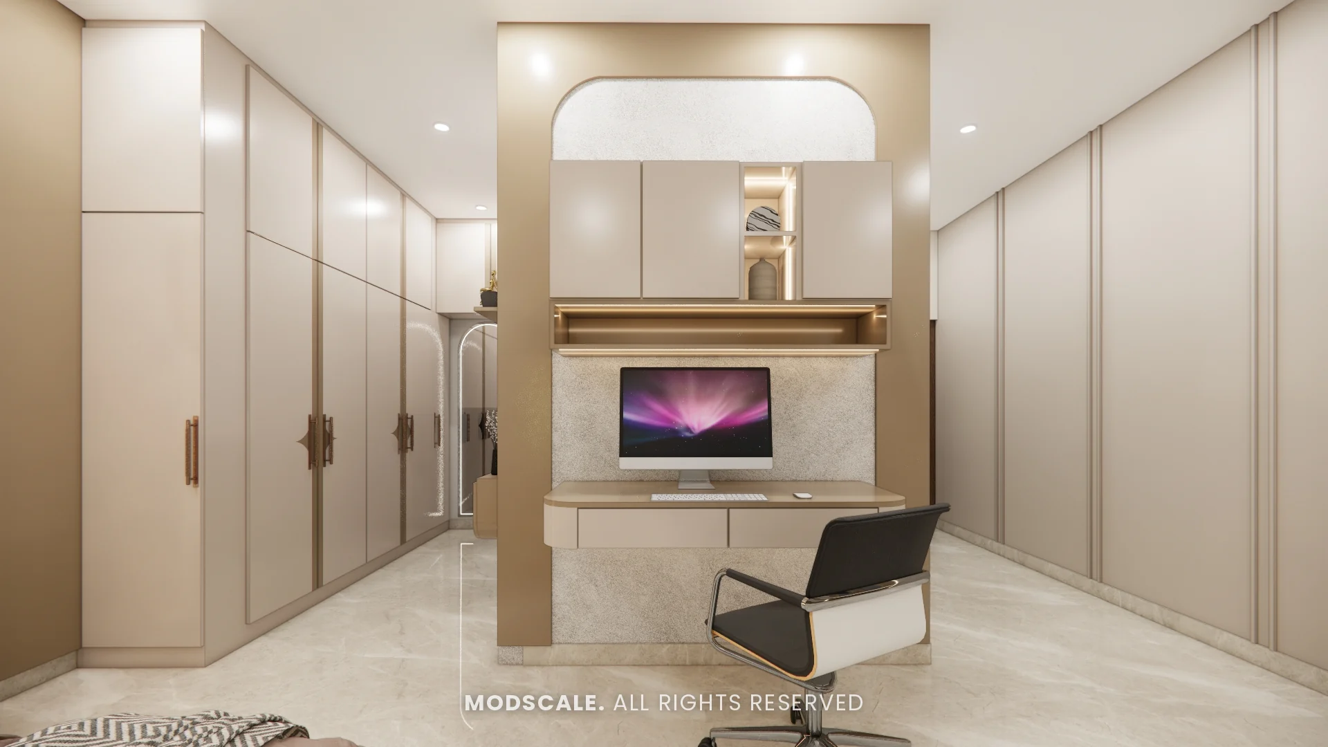 Study unit set between full-height wardrobes, Chethan house interior, Sarjapur–Hosur Road