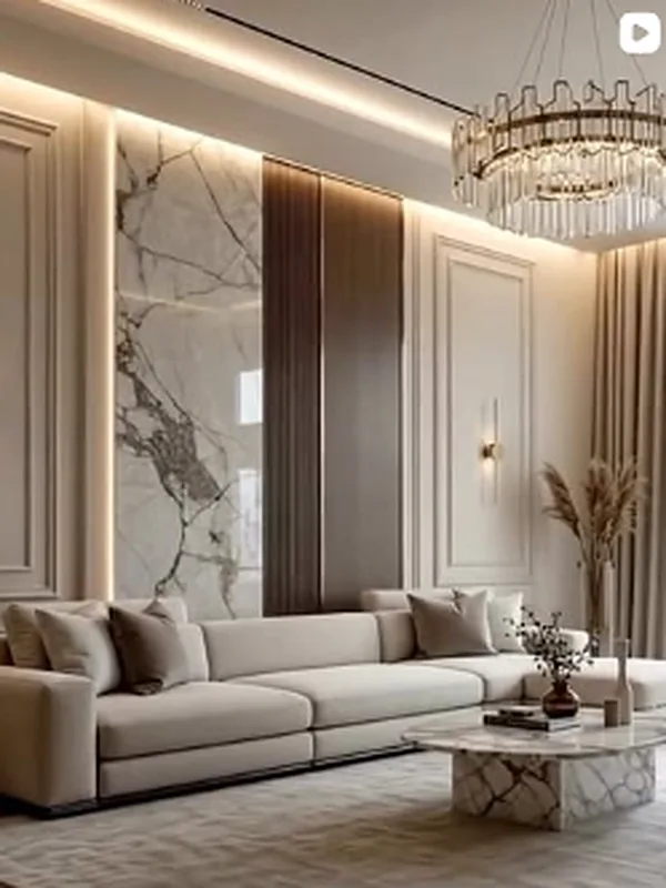 ModScale Instagram reel: A living room in cream and walnut