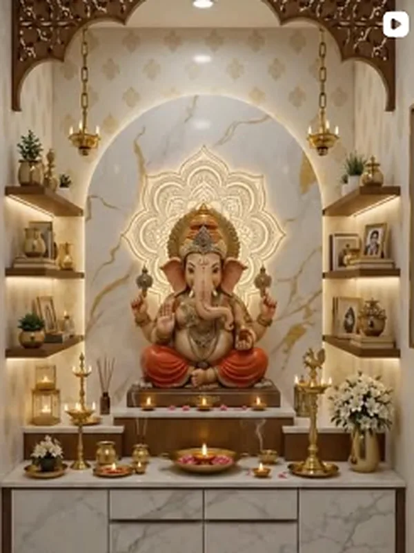 ModScale Instagram reel: A pooja unit in marble and brass