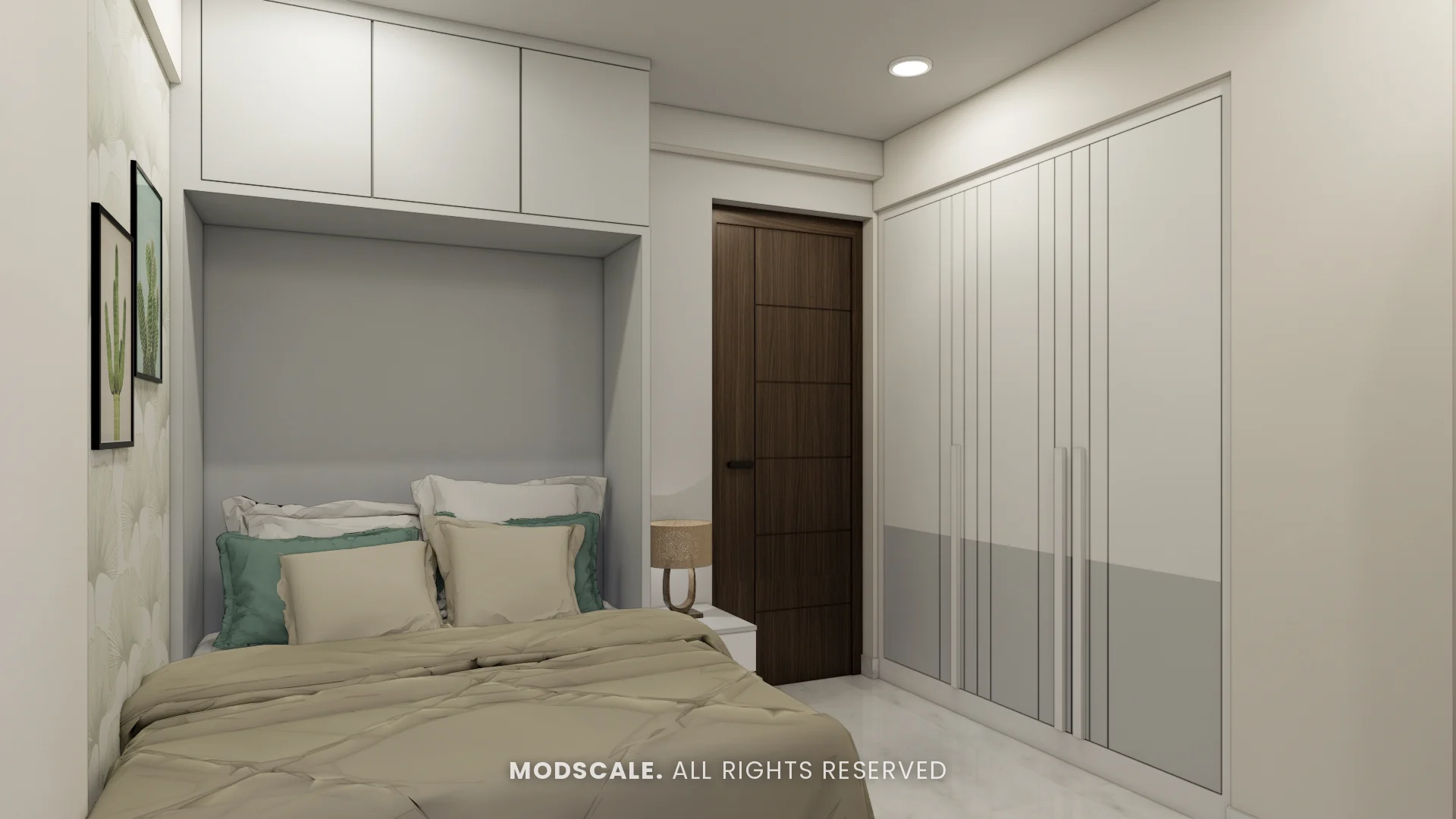 Guest bedroom with fold-down wall bed and full-height wardrobe, Michelle’s home interior at Mangalam Ecstasy, Brookefield