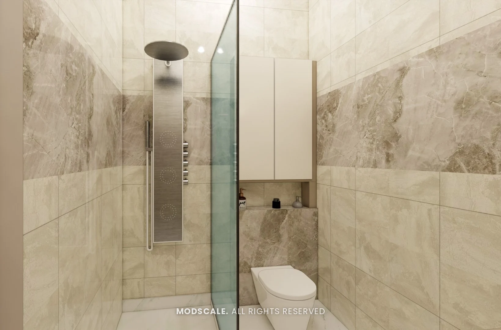 Master bathroom shower with glass partition, Puneeth’s villa interior in Bannerghatta