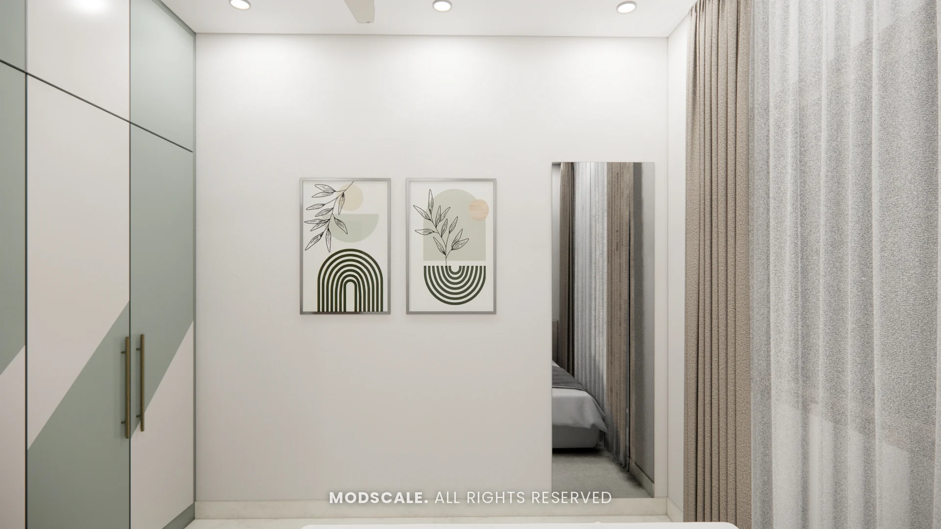 Bedroom wall art and dresser next to the wardrobe, Rahul Rao’s apartment interior in Ramagondanahalli