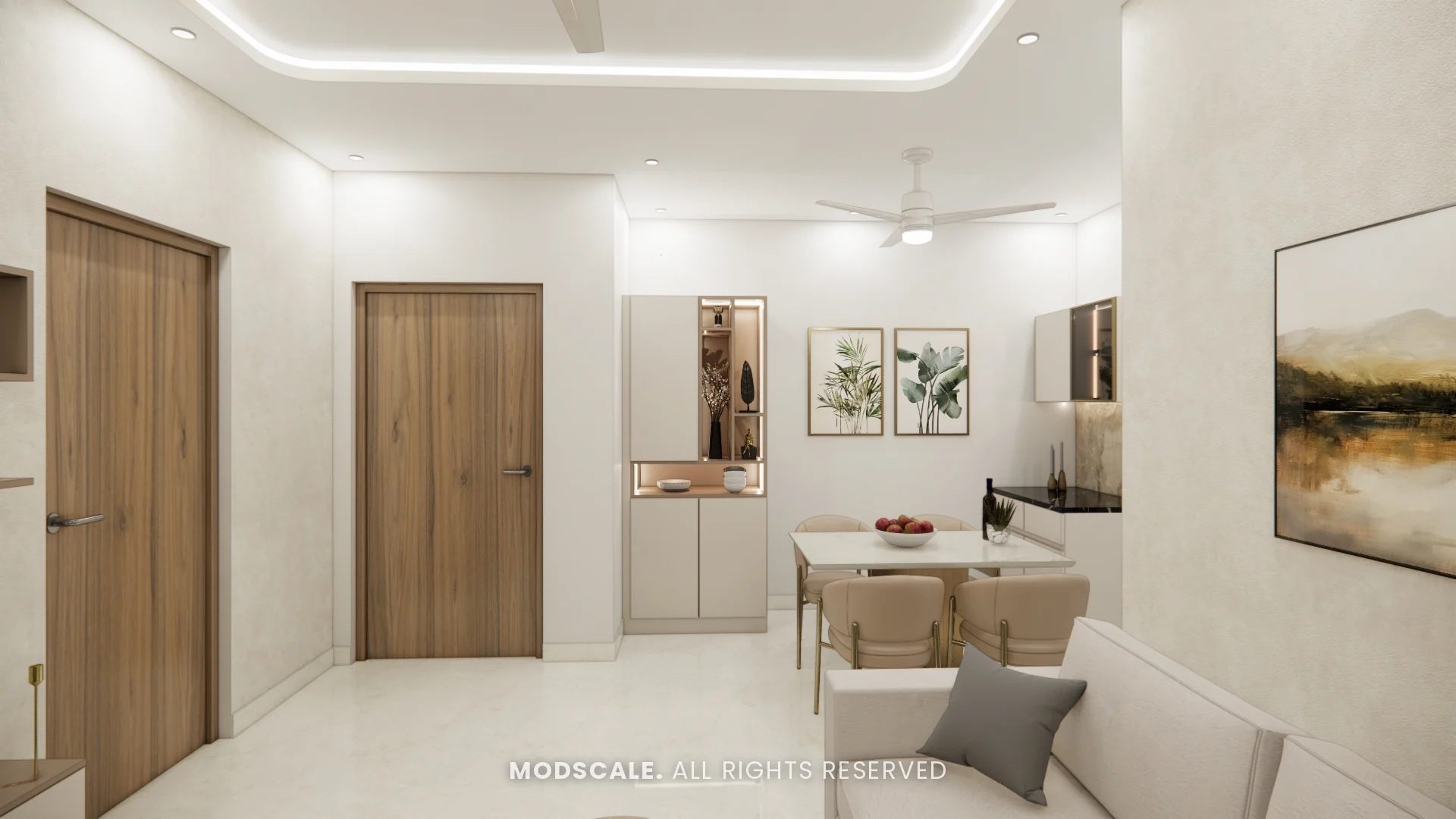 Dining and crockery unit seen from the living room, Rahul Rao’s apartment interior in Ramagondanahalli