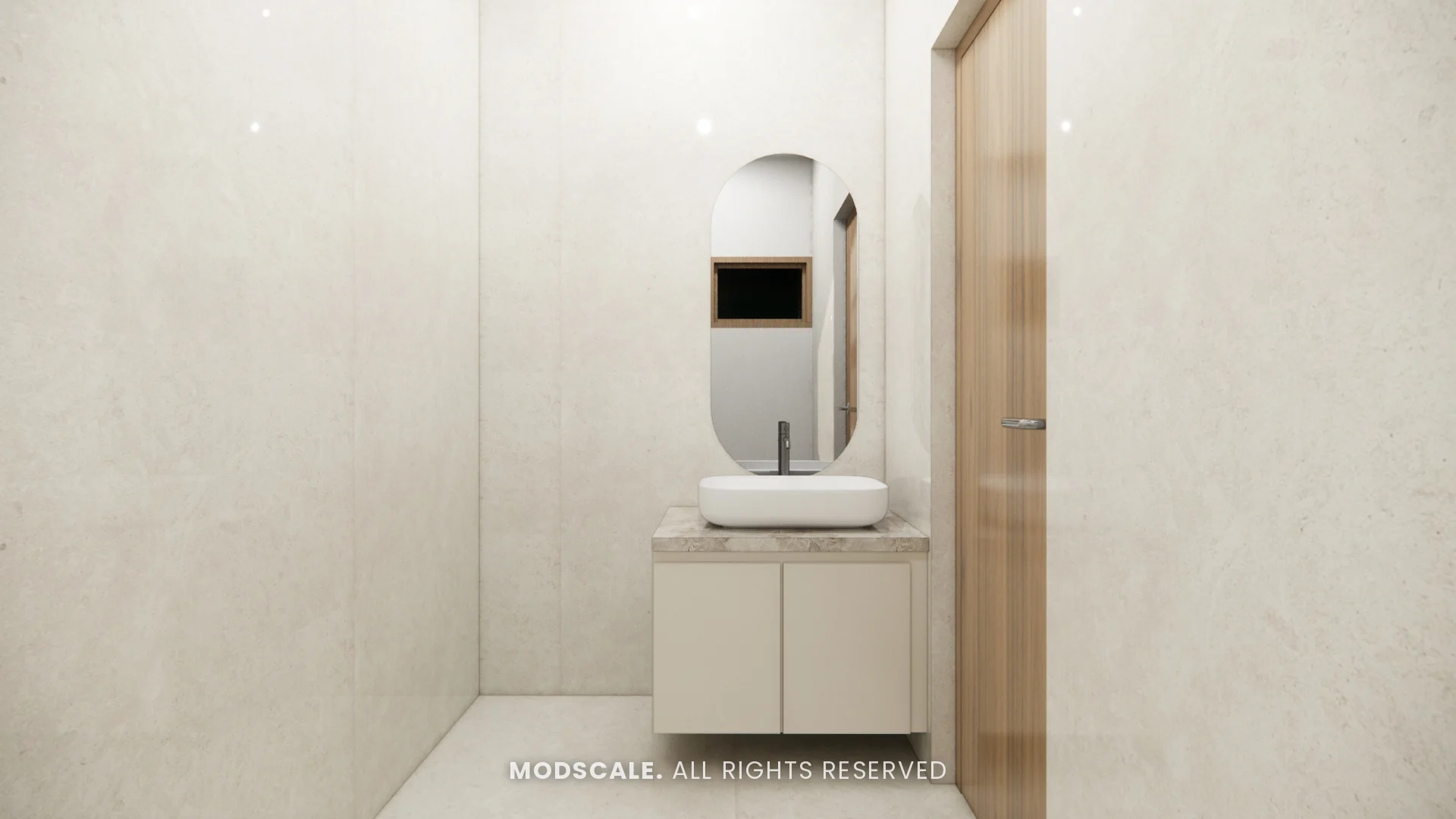 Master washroom vanity with mirror cabinet, Rahul Rao’s apartment interior in Ramagondanahalli