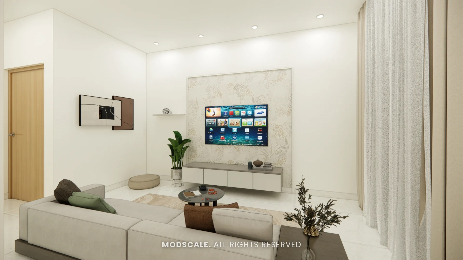 Rashmi’s second 1BHK: 1BHK Interior Design with a Blue Kitchen, Eden Park (3D design visualisation)
