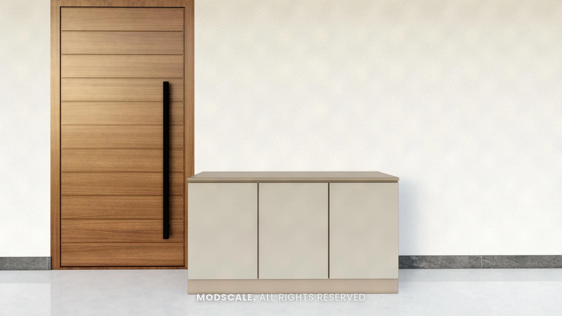 Shoe cabinet beside the wooden main door, Sharath’s home interior at Keya Around The Life, Whitefield