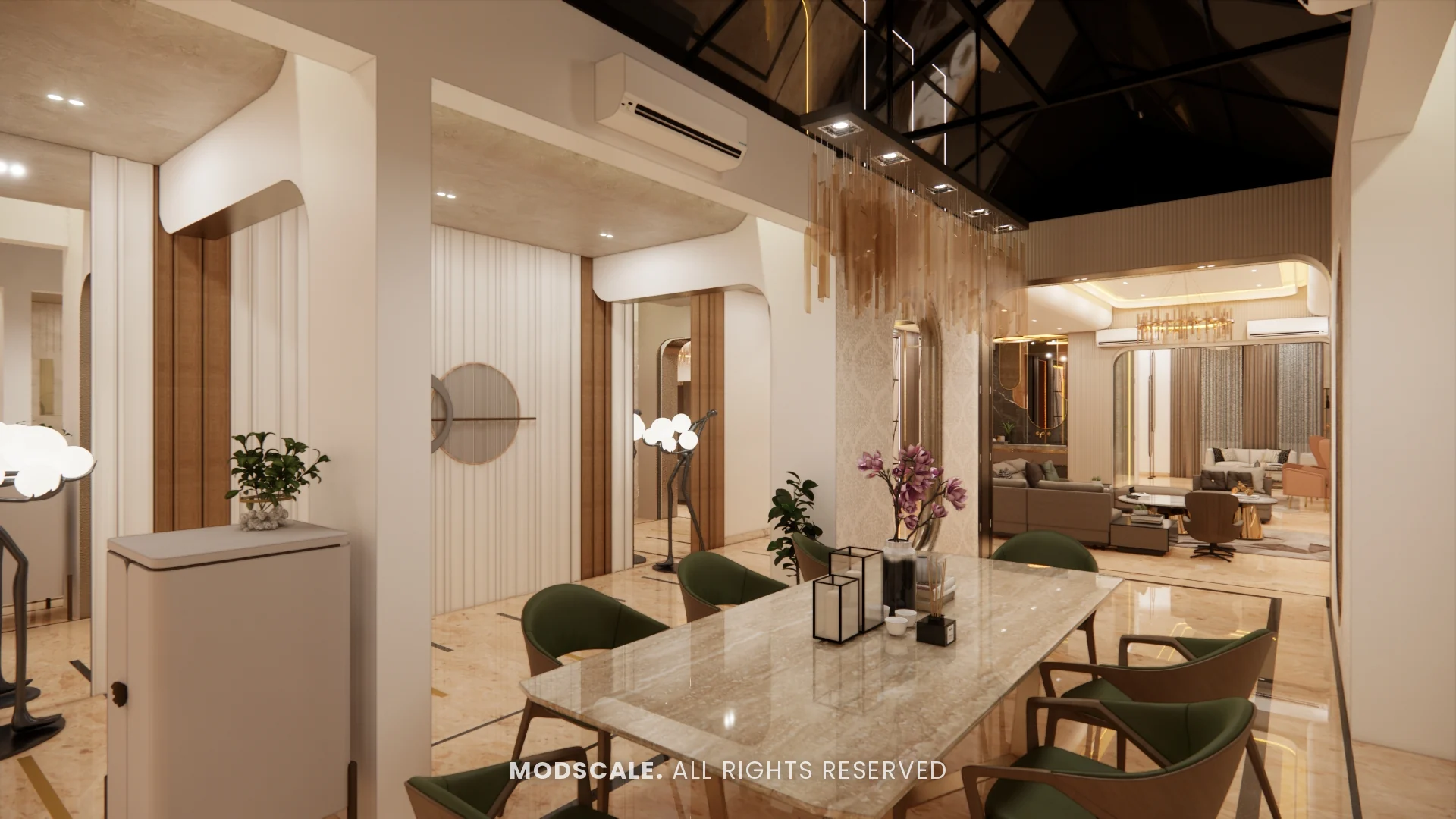 Dining table viewed towards the living room with wash counter alongside, Sidhartha Shankar house interior, Kanakapura Road