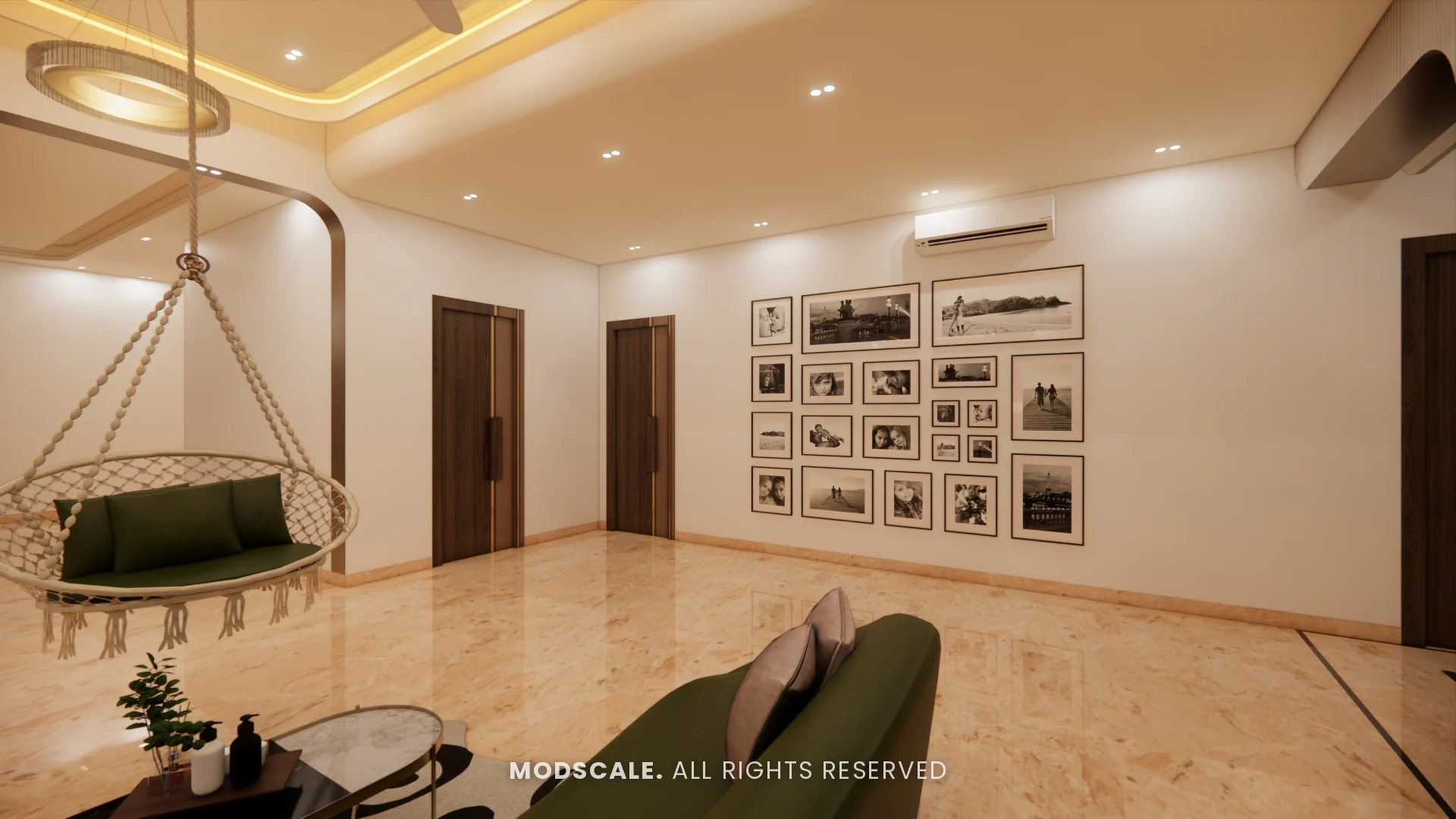 Family lounge gallery wall of framed photographs, Sidhartha Shankar house interior, Kanakapura Road