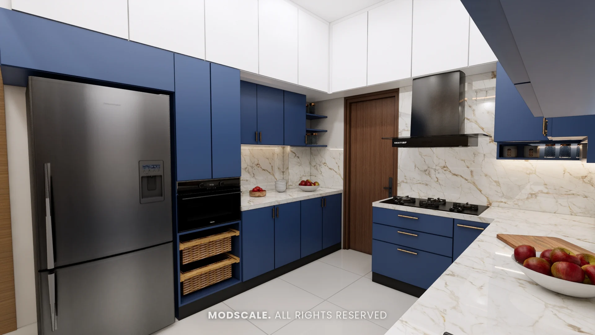 Kitchen tall unit with built-in oven beside the refrigerator, Sumana’s home interior in Banashankari