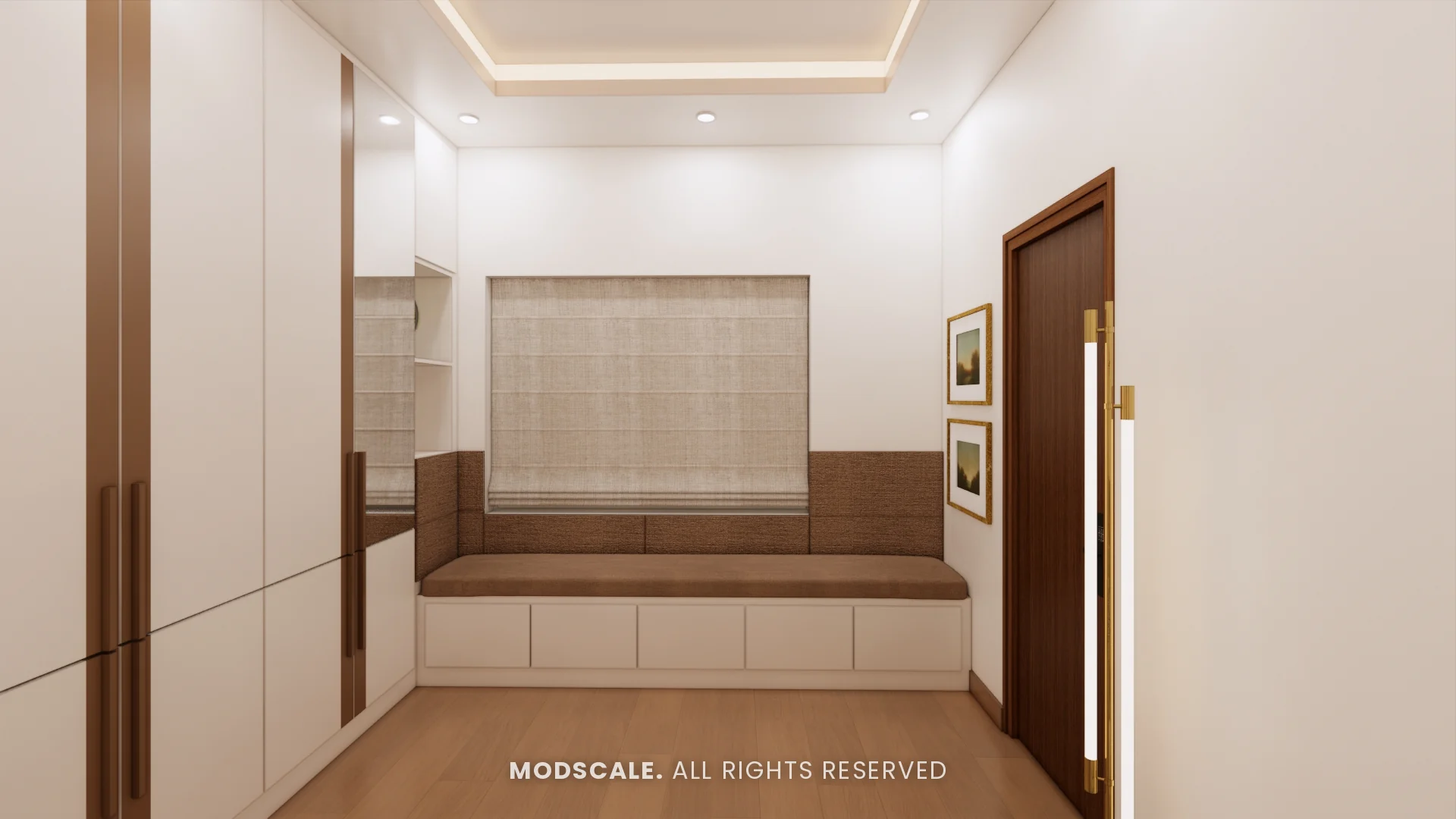 Window seat with cushioned back and drawers below, Uma Jairam’s home interior at Sobha Sunflower, Talacauvery, Bengaluru